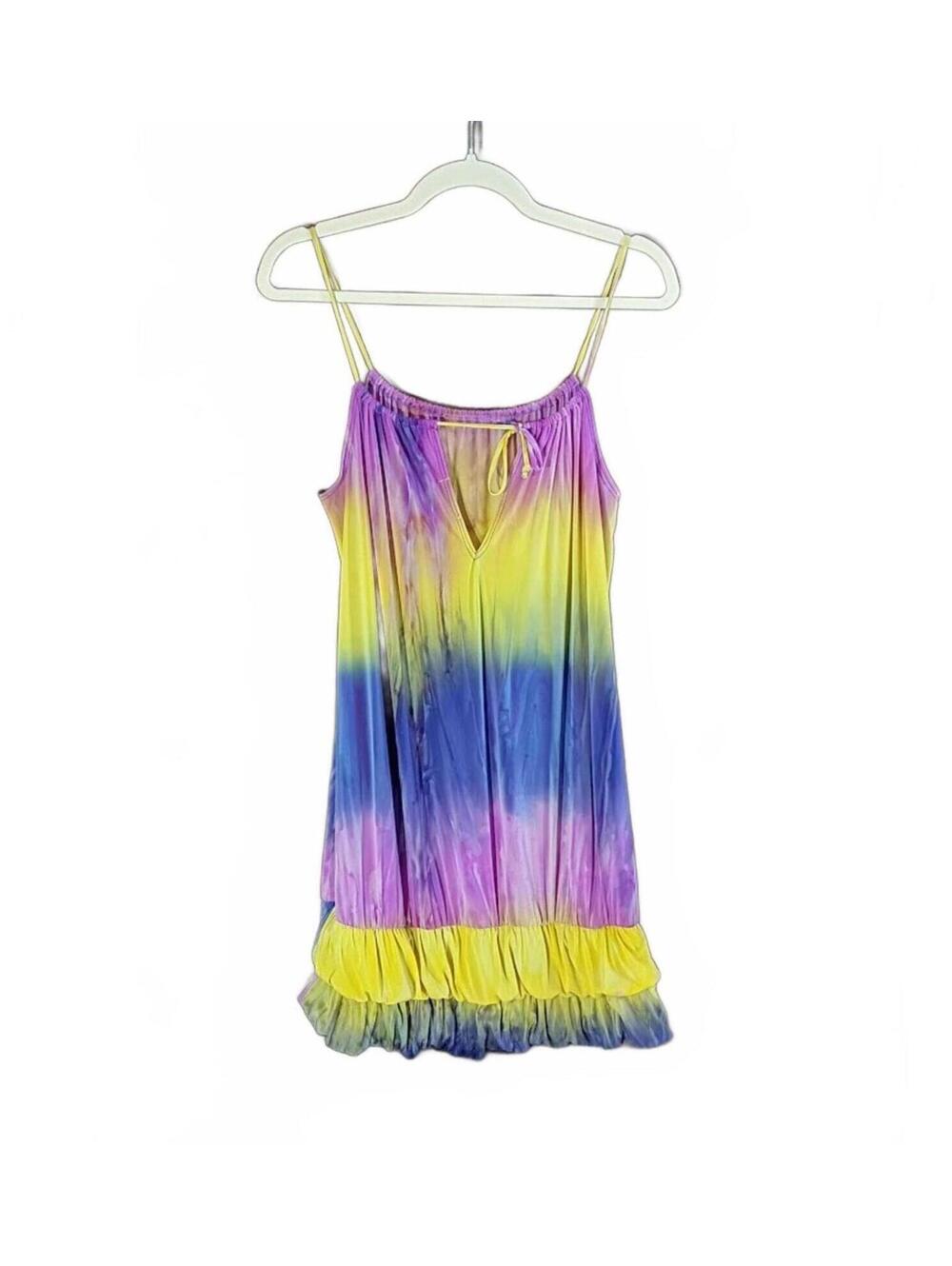 Fave Tie-Dye Spaghetti Strap Dress with Ruffle Hem